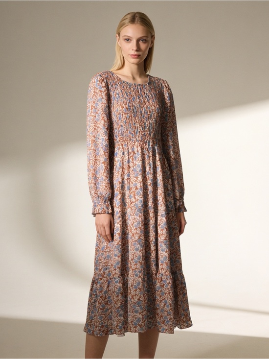 Carly Jean Los Angeles Dresses & Skirts - Carly Jean Los Angeles Floral Smocked Midi Dress Blue Rust Boho Small